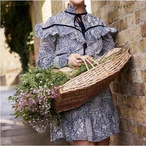 Hope & Ivy William Morris Marigold‎ Ruffle Tiered Dress Size 14 Blue Floral Boho
